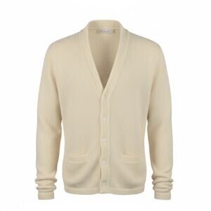 Vintage 50s Brian MacNeil Grandpa Cardigan 100% Wool Light Yellow Size Medium